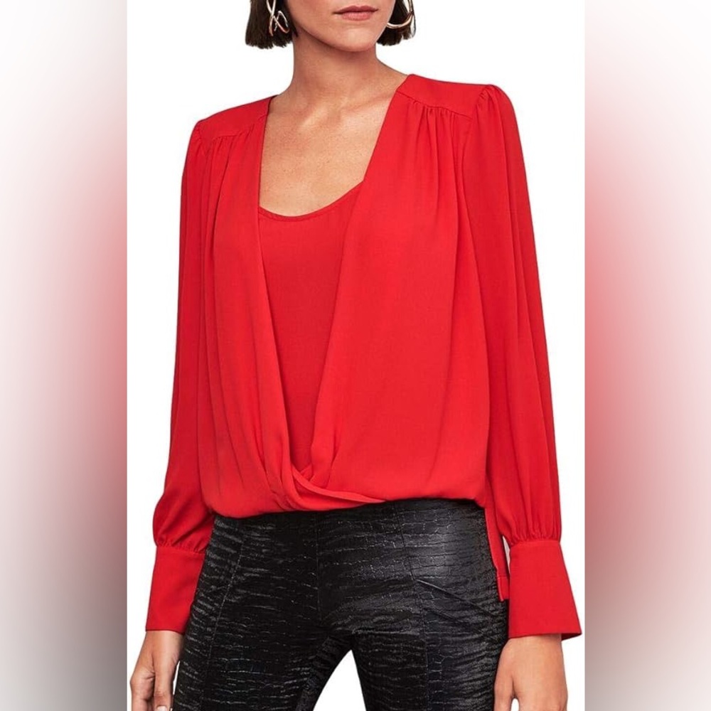 BCBGMaxazria RED drape blouse (M)